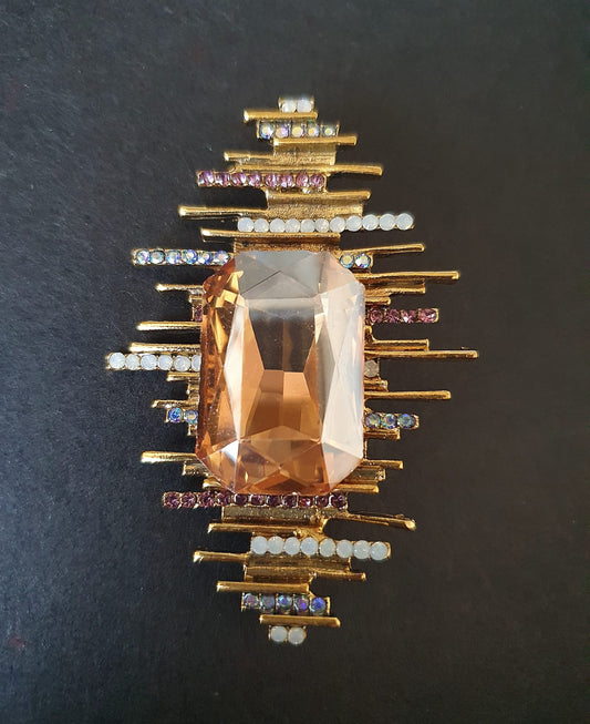 Broche y colgante estilo Barocco "Cristal dorado"